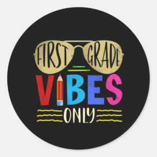 Unique Baby Boys 1st Grade Vibes Back to School Classic Round Sticker