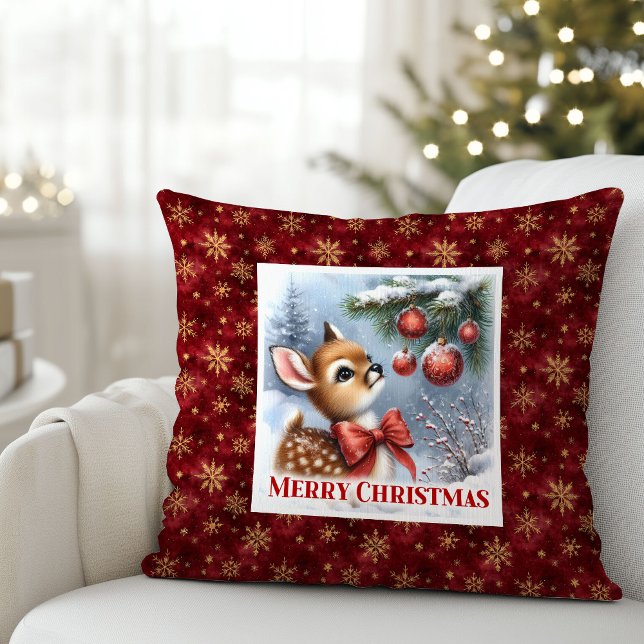Unique Baby Deer Snowy Forest Kids Gift Christmas  Cushion (Unique Baby Deer Snowy Forest Kids Gift Christmas Pillow

)