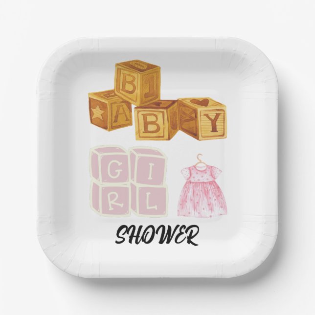Unique Baby Girl Dice Baby Shower Paper Plate (Front)