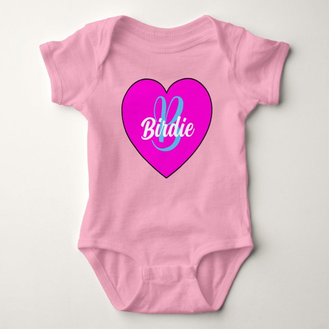 Unique Baby Girl Heart & Name - Monogram Newborn Baby Bodysuit (Front)
