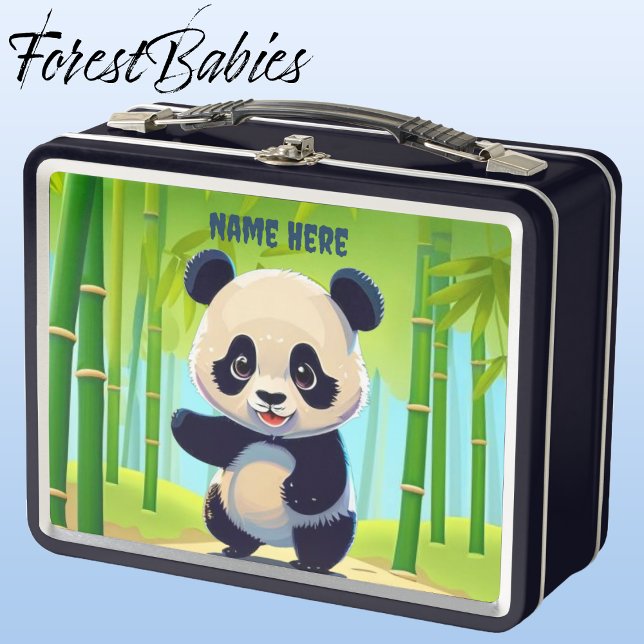 Unique Baby Panda Bear Kids Animal Cartoon Graphic Metal Lunch Box (🐼 Panda, Black ForestBabies Lunch Box)
