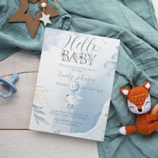 Unique Baby Shower Invitation Blue Elephant