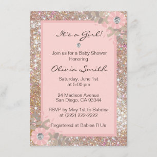 Unique Baby Shower Invitations Girls - Pink,Brown