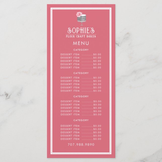 Unique Baker's Logo Bakery Pastry Pink Red  Menu (Front)