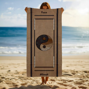 Unique Bamboo Yin-Yang Symbol Khaki Beach Towel