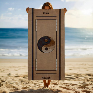 Unique Bamboo Yin-Yang Symbol Khaki  Beach Towel