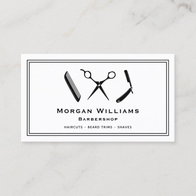 Unique Barber Barbershop Haircut Beard Trim Shave Business Card (Front)