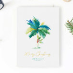 Unique Beach Christmas Cards Watercolor Palm Tree<br><div class="desc">Do Tell A Belle's unique beach Christmas cards are a charming choice to send to friends and family this season. They features a watercolor palm tree in shades of turquoise, blues and greens. The word's "Merry Christmas" are set in embossed letter pressed gold foil. Use the template fields to add...</div>