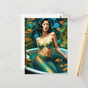 Unique Beautiful Mermaid in the Bath Postcard