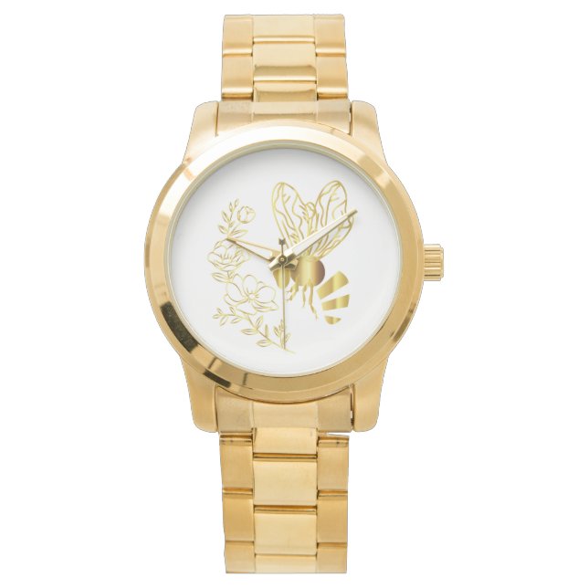 Unique Bee and Flower Elegant Two-Toned Watch (Front)