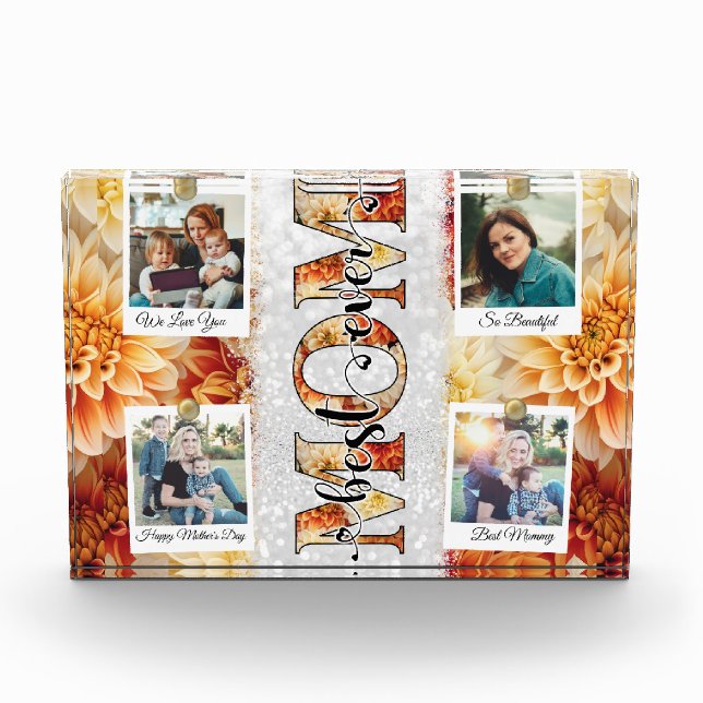 Unique Best Mum Ever Custom Floral Photo Collage Block (Front)