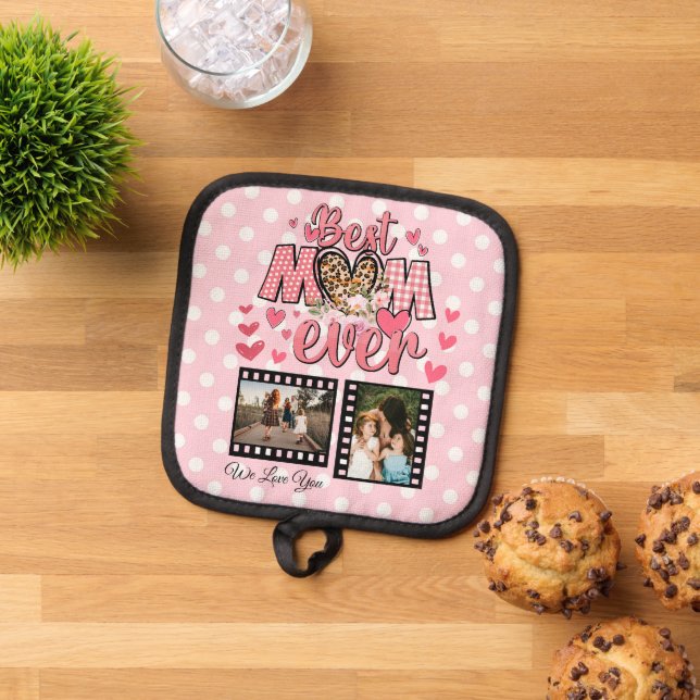 Unique Best Mum Ever Custom Photo Collage Pot Holder (Top Down)