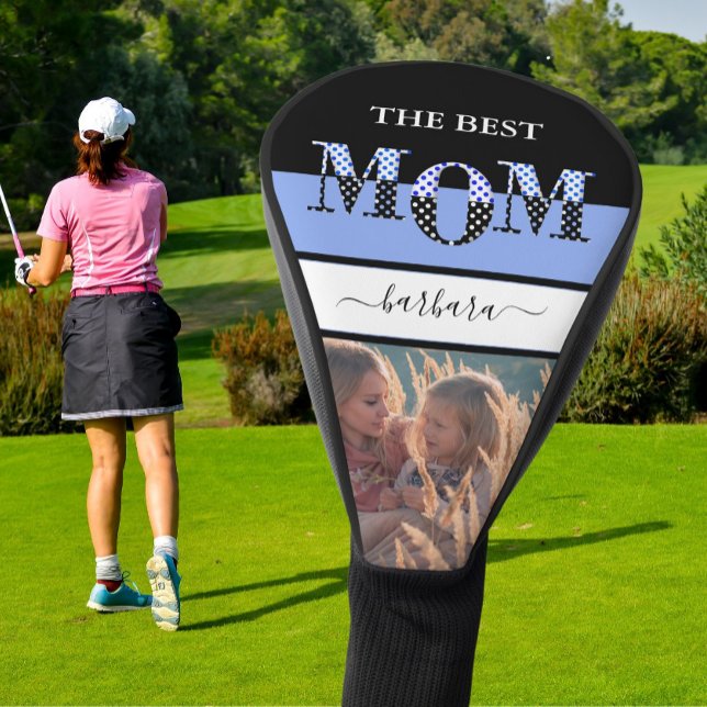 Unique Best Mum Photo Blue Black LetteringName Golf Head Cover (Creator Uploaded)