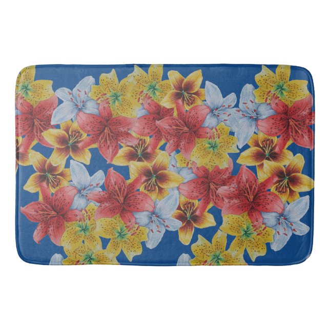unique big and bold colourful flowers floral bath mat (Front)