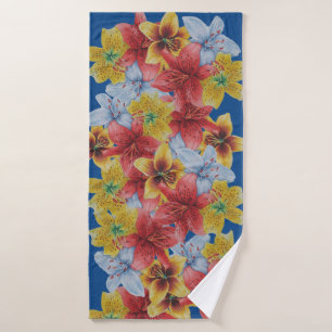unique big and bold colourful flowers floral bath towel
