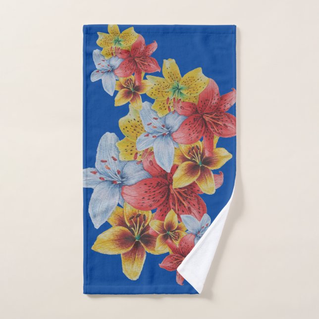 unique big and bold colourful flowers floral hand towel (Hand Towel)