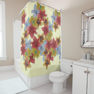 unique big and bold colourful flowers floral shower curtain