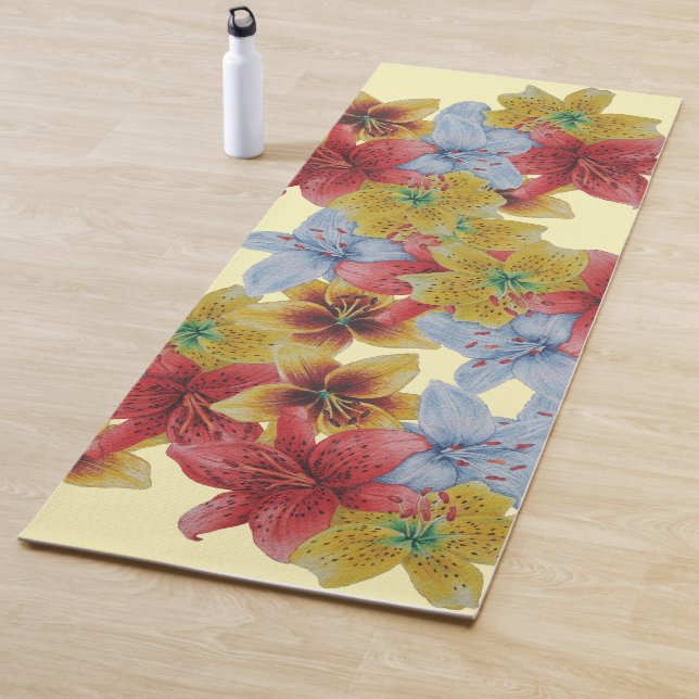 unique big and bold colourful flowers floral yoga mat (In Situ)
