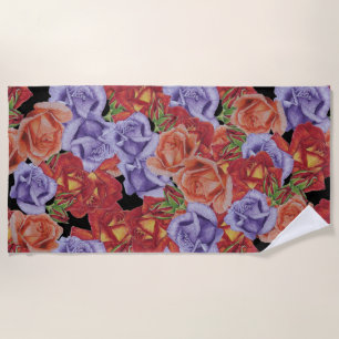 unique big and bold colourful rose flowers floral beach towel