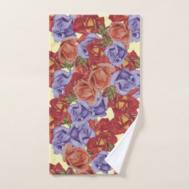 unique big and bold colourful rose flowers floral hand towel (Hand Towel)