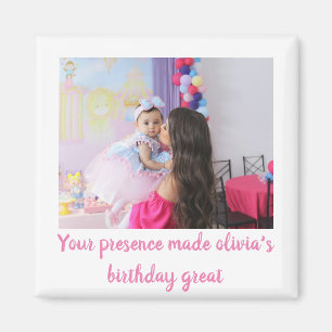 Unique birthday baby photo guest thank note magnet