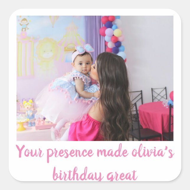 Unique birthday baby photo guest thank note  square sticker (Front)