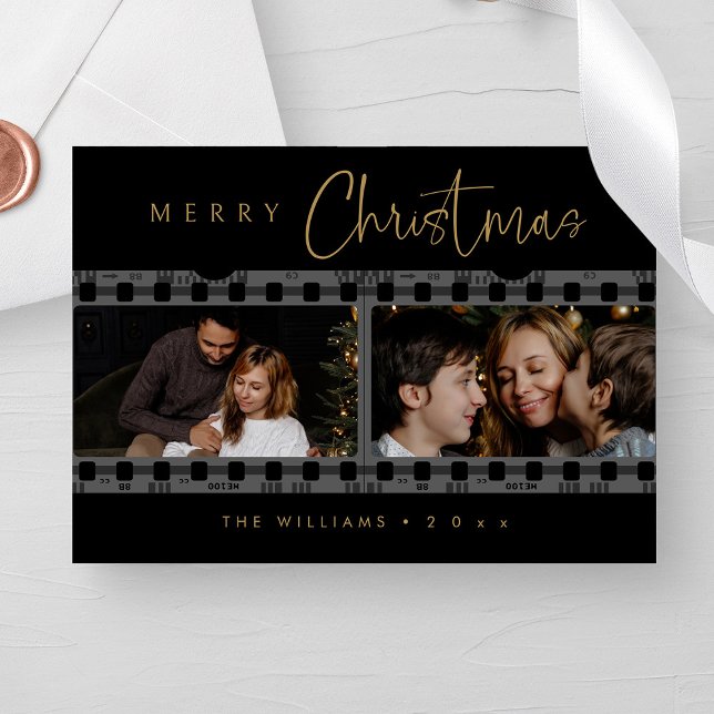 Unique Black and Gold Christmas Photo Holiday Card (Personalized Unique Black and Gold Christmas Photo Holiday Card)