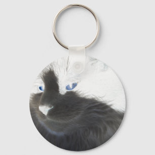Unique black and white cat key ring