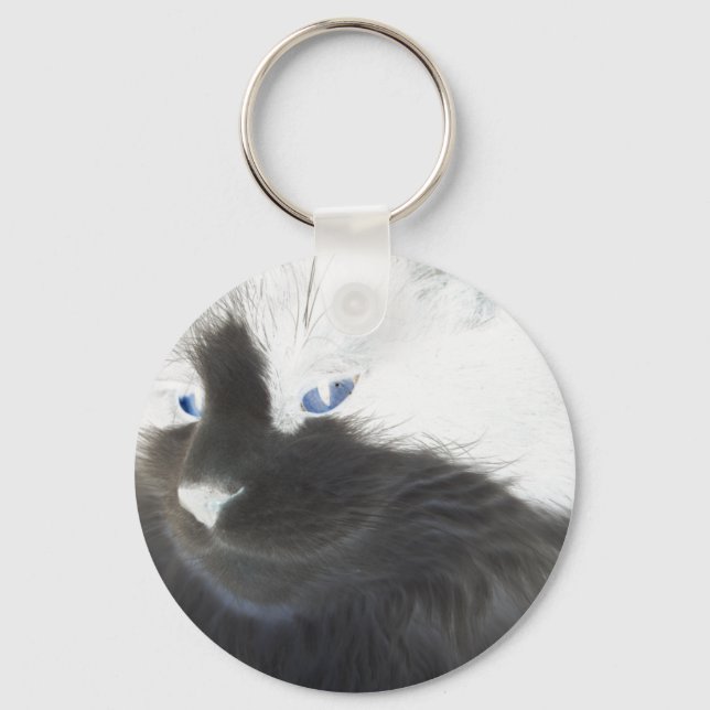 Unique black and white cat key ring (Front)