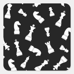 Unique Black and White Chess Piece Pattern Square Sticker