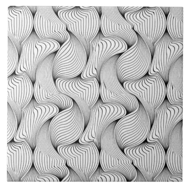 Unique Black and White Interwoven Lines Ceramic Tile (Front)
