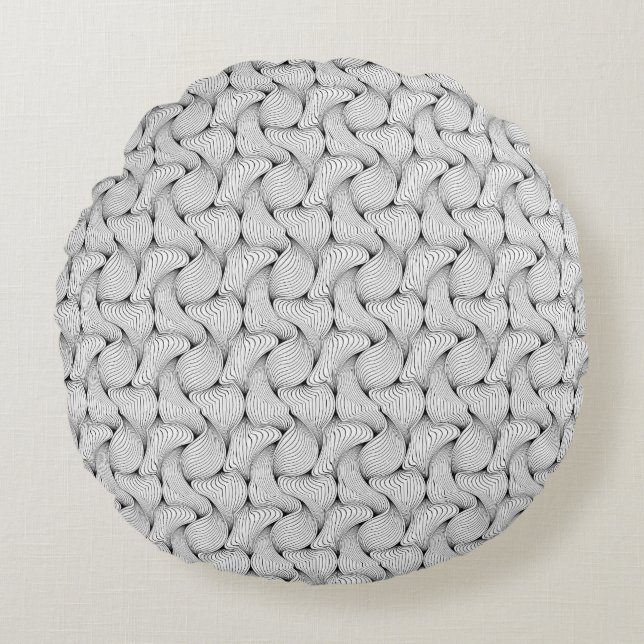 Unique Black and White Interwoven Lines Round Cushion (Front)