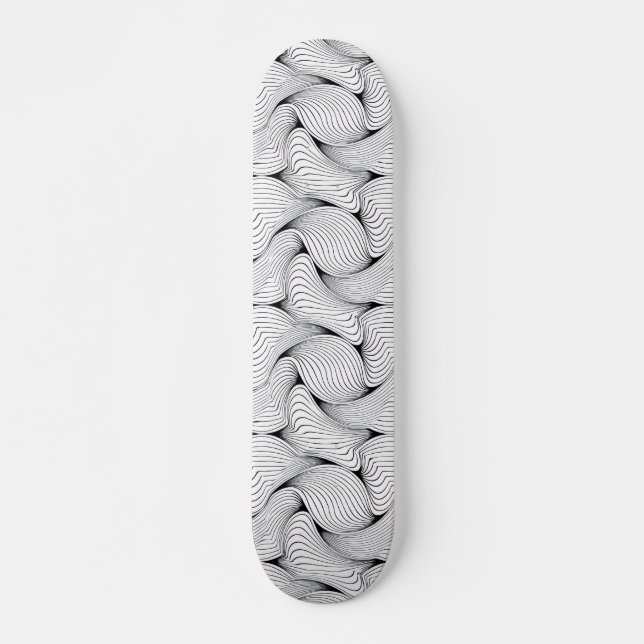 Unique Black and White Interwoven Lines Skateboard (Front)