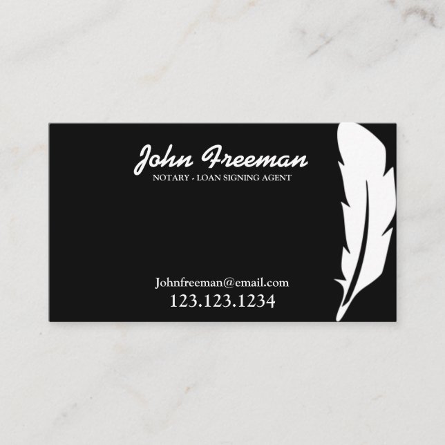 Unique Black and White Notary Loan Signing Agent Business Card (Front)