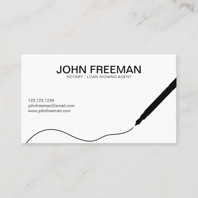 Unique Black and White Notary Public Signing Agent Business Card (Front)