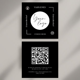 Unique Black and White QR Code Social Media Square Business Card