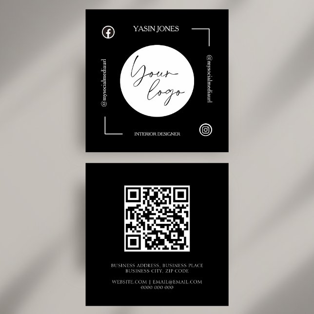 Unique Black and White QR Code Social Media Square Business Card (Unique Black and White QR Code Social Media Square Business Card)