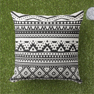 Unique Black And White Zigzag Stripes Tribal Art Cushion