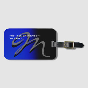 Unique Black Blue Monogram Luggage Tag
