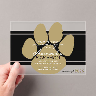 Unique Black & Bronze Gold Graduation Pawprint Acrylic Invitations