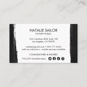 Unique Black Brushstroke Minimal Modern Notary Business Card