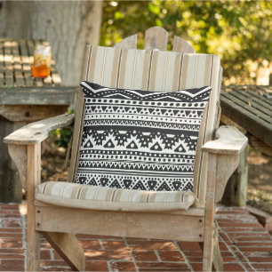 Unique Black Cream Ivory Zigzag Stripes Tribal Art Cushion