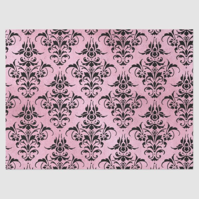 Unique Black Damask on Pink Decoupage Tissue Paper (Front)