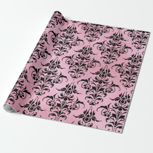 Unique Black Damask on Pink Wrapping Paper