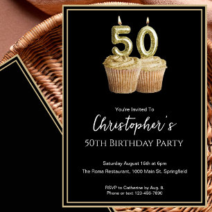 Unique Black Gold 50th Birthday Invitation For Him