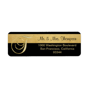 Unique Black Gold Foil Monogram Letter 'T' Return Address Label