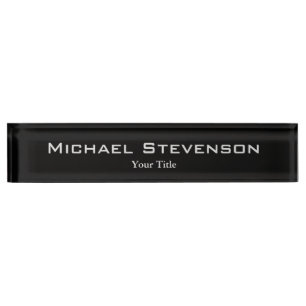 Unique Black Grey Elegant Modern Desk Nameplate