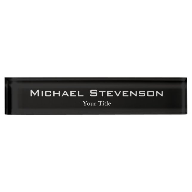 Unique Black Grey Elegant Modern Desk Nameplate (Front)