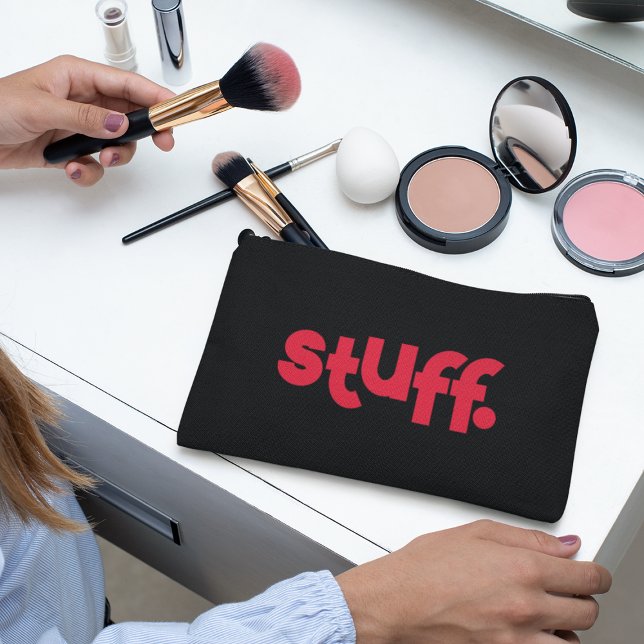 Unique Black & Hot Red Stuff Typography Makeup   Accessory Pouch (Creator Uploaded)