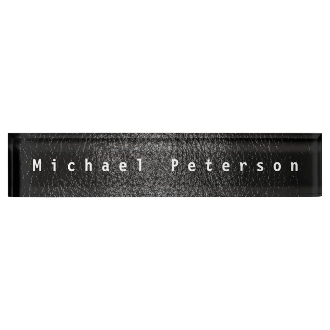 Unique Black Leather Effect Elegant Modern Nameplate (Front)